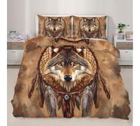 XEODIAT Wolf Duvet Cover Set King Size For Kids Boys Teens Dreamcatcher Bedding Set Wolf Comforter Cover with 2 Pillowcase Beds Set