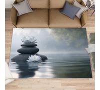 XEODIAT Zen Landscape Area Rug, 70x140cm White Lotus Machine Washable Floor Carpet, Natural Stacked Stones Soft and Plush Mats for Living Room Bedroom