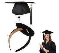 Xepeelo Graduation Cap Headband, Firm Anti-fall Hairband for Graduation Hat,Adjustable Black Round Grad Cap Hair Hoop Hat Accessories for Graduates, Students, Women Supplies(02)