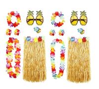 XEPST 14 Pack Hula Skirt Costume Kit for Hawaii Luau Party, 2-Person Set Dancing Hula with Grass Skirt, Hawaiian Lei, Hibiscus Hair Clip, Pineapple Sunglasses for Couples, Friends & Family, 80 cm