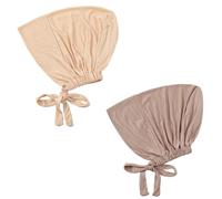 XEPST 2 PCS Hijab Undercap for Women, Islamic Muslim Under Hijab Cap Solid Color Hijab Underscarf Tie Back Inner Modal Hijab Caps Turban Head Wraps for Women Chemo Sleep Cap, Light Khaki + Beige