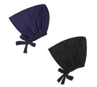 XEPST 2 PCS Hijab Undercap for Women, Islamic Muslim Under Hijab Cap Solid Color Hijab Underscarf Tie Back Inner Modal Hijab Caps Turban Head Wraps for Women Chemo Sleep Cap, Black + Navy
