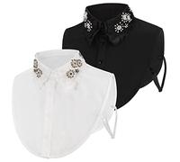 XEPST 2 PCS Women Fake Collar Detachable, Chiffon Detachable Collar with Pearl and Rhinestone Half Shirt Blouse Collar Removable Peter Pan False Collar Dickey Collar for Women Girls Decorative Favors