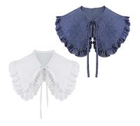 XEPST 2-Piece Women's Detachable Collar Blouses, Half Shirts with Removable Collars, Denim & Ruffle