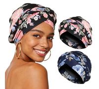 XEPST 2 Pieces African Turban Caps Beanie Twist Braid Headscarf for Women, Pre-Tied Printed Head Wraps Head Scarf Cancer Cap Chemo Headwear for Women, Black & Navy Blue