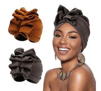 XEPST 2 Pieces African Turbans for Women, African Head Wraps Ruffles Turbans Head Wraps for Black Women Pre-Tied Bonnet Hair Hats Beanie Cap