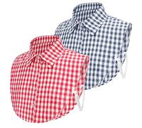 XEPST 2 Pieces Womens Fake Collar Detachable, Half Shirts Blouse Collar Removable Choker Blouse Top False Shirt Collar Dickey Collars Detachable Collar for Women Girls Decorative Favors, Plaid
