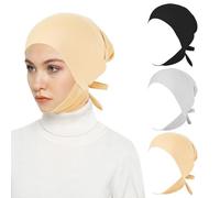 XEPST 3 PCS Hijab Undercap for Women, Islamic Muslim Full Cover Under Hijabcap Milk Silk Fabric Hijab Underscarf Solid Color Adjustable Tie Back Inner Head Scarf Turbans for Women Chemo Sleep Cap, C