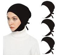 XEPST 3 PCS Hijab Undercap for Women, Islamic Muslim Full Cover Under Hijabcap Milk Silk Fabric Hijab Underscarf Solid Color Adjustable Tie Back Inner Head Scarf Turbans for Women Chemo Sleep Cap, D