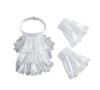 XEPST 3 Pieces Colonial Unisex Lace Jabot Collar and Cuffs Set, White Victorian Lace Jabot Neck Ruff Collar Costume Accessory for Women Men Victorian Colonial Costume
