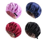 XEPST 4 Pieces Satin Sleep Cap for Women, Adjustable Silk Sleep Bonnet, Double Layer Soft Silky Head Scarf Hair Caps Bonnet Cap for Sleeping Satin Bonnet for Women Girls