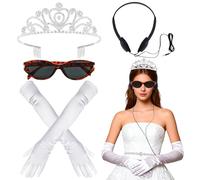 XEPST 4PCS Princess Costume for Women - Princess Costume Accessories Set with Tiara White Gloves Leopard Sunglasses Headphones for Womens Halloween Costumes Cosplay Carnival Bachelorette Party