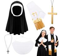 XEPST 5PCS Halloween Religious Couples Costumes Accessories - Monastic style Headpiece and Collar Necklaces Religious Stole Halloween Couples Costumes for Women and Men Cosplay Carnival Fancy Dress Up