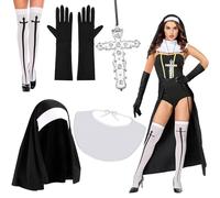 XEPST 5PCS Monastic style Costumes for Women - Gothic Outfit Accessories with Headpiece Collar Gloves Necklace White Knee High Socks Halloween Costumes for Women Cosplay Carnival Fancy Dress Up