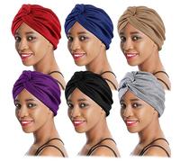 XEPST 6 Pieces Turbans for Women, Soft Pre Tied Knot Turban Head Wraps Chemo Headwear Pleated Beanie Cap Sleep Hat Hair Loss Hat Chemo Cancer Cap for Women