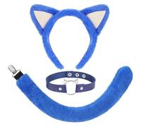 XEPST Animal Cat Costume Set, Blue Cat Ears and Tail Set with Ears Headband Choker and Tail for Animal Costume Cosplay Birthday Party Halloween Fancy Dress Party Supplies, Blue