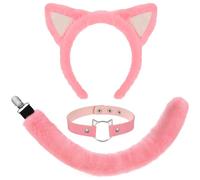 XEPST Animal Cat Costume Set, Pink Cat Ears and Tail Set with Ears Headband Choker and Tail for Animal Costume Cosplay Birthday Party Halloween Fancy Dress Party Supplies, Pink