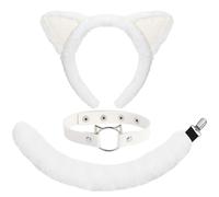 XEPST Animal Cat Costume Set, White Cat Ears and Tail Set with Ears Headband Chocker and Tail for Animal Costume Cosplay Birthday Party Halloween Fancy Dress Party Supplies, White