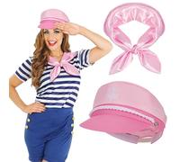 XEPST Captain Hat for Women-2PCS Yacht Sailor Costume Accessories Set with Adjustable Lightpink Nautical Sailor Hat Sailor Scarf for Halloween Costumes Women Cosplay Captains Hat Fancy Dress Up Party