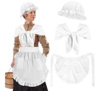XEPST Colonial Set for Women - 3PCS Pilgrim Accessories With White Mob Cap Bonnet, Shawl Wrap, Ruffle Waist Apron - Maid Costume for Halloween and Cosplay Fancy Dress Up