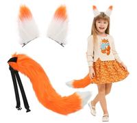 XEPST Fox Ears and Tail Set,Animal Fox Costume Set with Orange Ears Furry Animal Tail for Animal Costume Cosplay World Book Day Birthday Party Accessories Halloween Fancy Dress Party Supplies