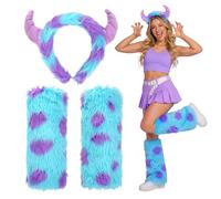 XEPST Halloween Costume Set Furry Leg Warmer Headband for Adults | Carnival Halloween costume accessory set monster cosplay party accessory monster headband and fur cuffs