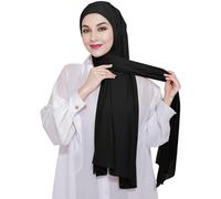 XEPST Instant Hijab for Women, Islamic Muslim Chiffon Hijab with Matching Tie Back Undercap Soft Instant Hijab Ready to Wear Solid Color Headscarf Turban Wrap Hijab Scarf for Women, Black