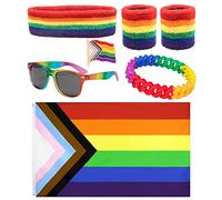 XEPST LGBTQ Accessories - 6PCS Gay Pride Accessories with Pride Rainbow Flag Cape Rainbow Headband Wristbands Sunglasses Pride Bracelet Pride Brooch for Gay Pride Events Pride Month Parades