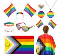 XEPST LGBTQ+ Gay Pride Accessories - 8PCS Progress Rainbow Cape Set with Rainbow Flag Cape, Headband, Sunglasses, Bracelets, Brooches & Necklace for Gay Pride Month Events, Parades & Parties