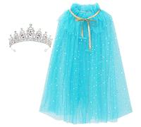 XEPST Princess Cape Blue Princess Cloak with Princess Crown for Girls, Princess Fancy Dress Accessories Princess Dress Up Sparkling Sequins Cape for Costume Party Cosplay