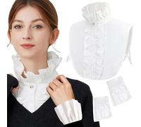 XEPST Vintage Half Shirts Ruffle Collar Blouse for Women, Detachable Collar Victorian Blouses White Renaissance Top Fancy Halloween Costume Accessories