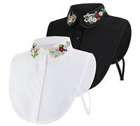 XEPST Women's Detachable Peter Pan Collar - 2 Pieces Chiffon Embroidered Flower Half Shirts Blouse False Dickey for Women Girls Decorative Favors