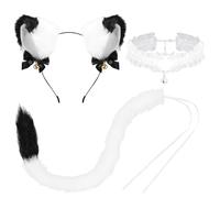 XEPST Women's White Cat Ears and Tail Costume Accessories Kit with Headband, Choker, Tail for Cosplay, Halloween, Themed Parties