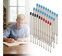 XEPWOLU 30 Pieces Refills, Pen Refills, Gel Pen Refills, Parker Pen Refills Set, Ink Refills for Ballpoint Pens, Black, Blue and Red