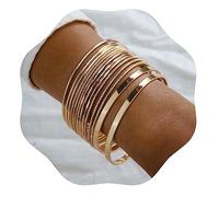 Xerling 14Pcs Golden Boho Indian Multi Bangle Bracelet Set Punk Chunky Stackable Textured Bracelets for Women Layered Cable Smooth Bracelets, Diameter: 2.6-2.7in/6.8-7cm, alloy