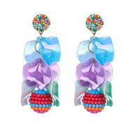 Xerling Acrylic Ball Beads Cluster Dangle Earrings Colorful Christmas Beaded Drop Dangle Earrings Tassels for Women Girls, Metal, No Gemstone