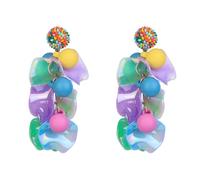 Xerling Acrylic Ball Beads Cluster Dangle Earrings Colorful Christmas Beaded Drop Dangle Earrings Tassels for Women Girls, Metal, No Gemstone