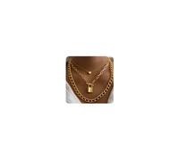 Xerling Boho Layered Necklaces for Women Gold Chunky Chain Choker Heart Lock Pendant Cuban Link Necklace (Gold)