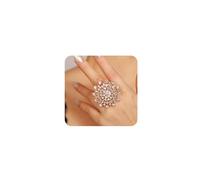 Xerling Full Green Rhinestones Big Ring Floral Crystal Statement Ring for Women Adjustable Party Cocktail Ring for Teens Trendy Chunky Finger Band Ring, Metal, Rhinestone