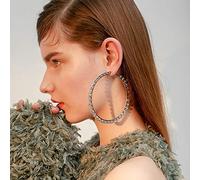 Xerling Large Rhinestones Circle Hoop Earrings Big Crystal Hoop Earrings Full Clear Rhinestones Bridal Earrings, L, Crystal Metal Silver Rhinestone