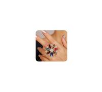 Xerling Multi-colored Rhinestone Flower Rings Colorful Crystal Statement Bridal Wedding Prom Rings Aesthetic