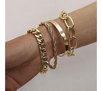 Xerling Punk Chunky Bracelet for Men Women Flat Cuff Bangle Big Oval Link Chain Rope Cuban Chain Bracelet Unisex Gothic Jewelry Adjustable (Gold)