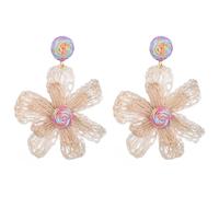 Xerling Rattan Flower Earrings Bohemian Straw Earrings Floral Woven Earrings Raffia Wicker Braid Blossom Drop Dangle Earrings for Women and Girls, Metal, No Gemstone