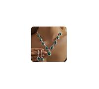 Xerling Teadrop Crystal Jewelry Necklace Brides Wedding Multi-colored Rhinestone Statement Choker Necklace for Women Party Prom with Earrings, Metal, Rhinestone