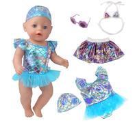Xerteam 2 Sets 35-43 cm Swimming Doll Swimming Set Clothing, Summer Doll Clothes Swimsuit, Bikini Swimsuit, One Piece Swimsuit, Swimming Cap, Sunglasses for Girls Boys (Blue + Purple)