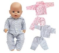 Xerteam 2 Sets Baby Doll Clothes Pajamas, 14-16 Inch Baby Doll Accessories Set Bibi Doll Pyjama, Cherry Pattern Flowers Tops Pants, Summer Dolls Clothes for 35-40cmDoll - Doll Not Included
