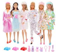 Xerteam 25 Pcs Doll Clothes and Accessories, Compatible with Barbie Doll with 5 Fashion Pajamas Bathrobe 3 Slippers 4 Headscarves 1 Bath Towel 12 Bathroom Accessories for 11.5inch Girl Doll Girls Gift