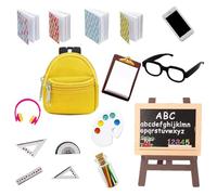 Xerteam 26 x Gnome Accessories, 1:12 Dollhouse Accessories, Miniature Accessories, Mini Blackboard Set, Painting Board, Writing Board, Model Mobile Phone, School Bag, Pen, Ruler, Book, Glasses