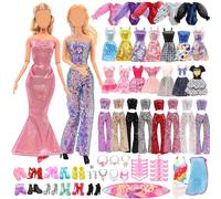 Xerteam 35 pcs Doll Clothes and Accessories, Summer Clothes with 3 Swimsuits for 11.5 Inch/ 30 cm Doll, 7 Dress, 1 Sequined Trouser Suit, 6 Jewelry, 7 High Heels, 1 Surfboard, 10 Hangers Random Style