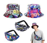 Xerteam 4 Pcs Retro Reversible Bucket Hat, 2 Disco Bucket Hat+ 2 Hip-Hop Shoulder Bags, Summer Hats for Women Men, Fisherman Hat for 80S/90s Hip-pop Festivals Hiking Beach